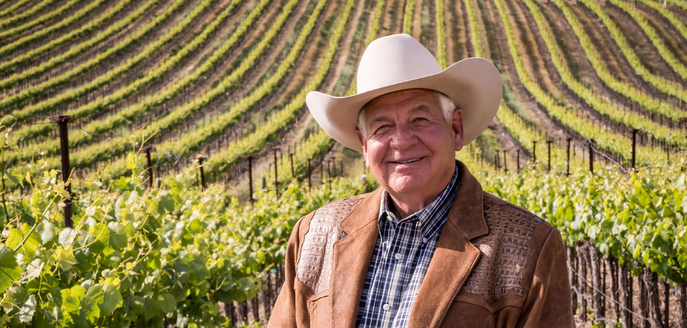 Vintner Robin Baggett in the vineyard