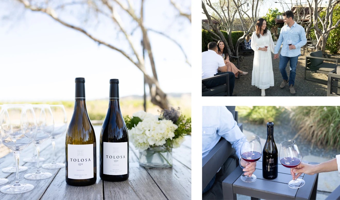 A collage of images of people enjoying the wine club